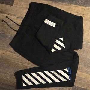 OFF-WHITE Mens Large Blue Collar Black and White Striped Sweatpants Bottoms